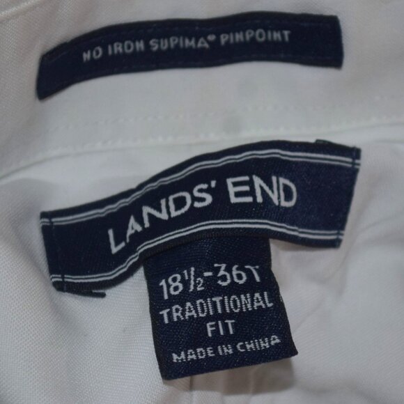 LANDS' END Men's 18.5 - 36T Traditional Fit No Iron Supima Pinpoint Dress Shirt - Picture 2 of 6
